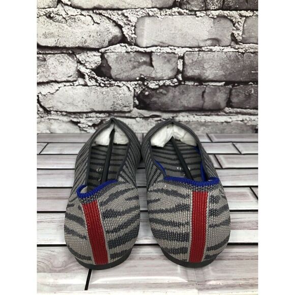 Rothy’s The Point Retired Grey Zebra Fabric Stripe Flats Women Sz 9.5M US/41EU - Picture 6 of 16